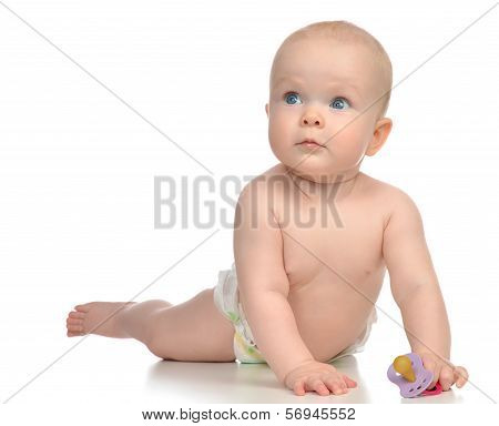 Infant Child Girl Lying Happy Holding Baby Nipple Soother