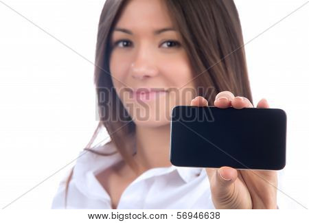Showing Display Of Her New Touch Mobile Cell Phone