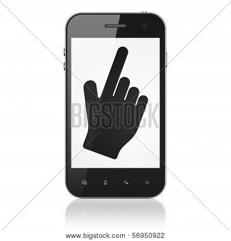 Web development concept: Mouse Cursor on smartphone