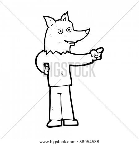 cartoon wolf man pointing