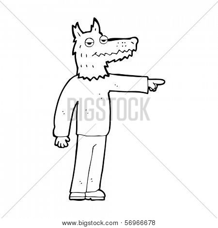 cartoon wolf man pointing