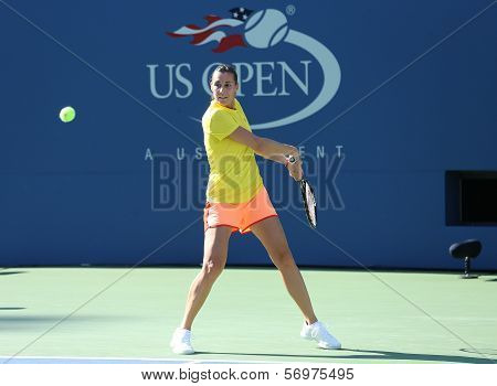 Professional tennis player Flavia Pennetta from Italy practices for US Open 2013