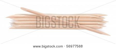 Wood Stick Cuticle Pushers On White Background.