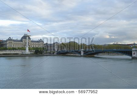 Lyon University and University Bridge in Lyon, France