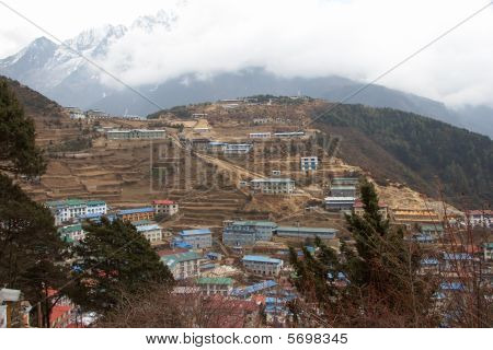 Panorama Namche Bazaar, szlak Everest, Nepal