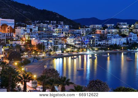 BODRUM, TURKEY - APRIL 11, 2014: Night view to the city. Bodrum is famous for housing the Mausoleum of Halikarnassus, one of the Seven Wonders of the World