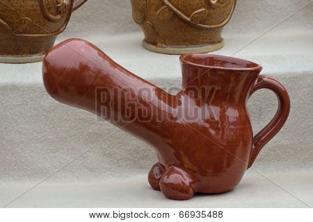 Phallic stoneware pot