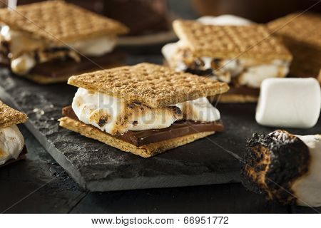 S'mores With Marshmallows Chocolate And Graham Crackers