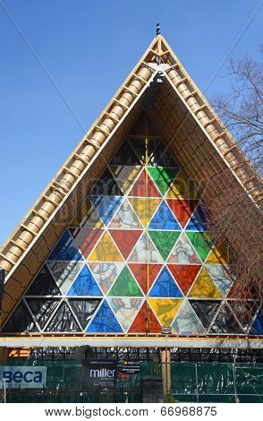 Christchurch Earthquake Rebuild - Cardboard Cathedral Stained Glass Windows Detail