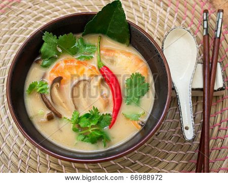 Traditional spicy Thai Tom Yam soup