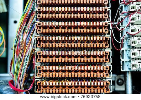 Wires between circuit board at telephone exchange