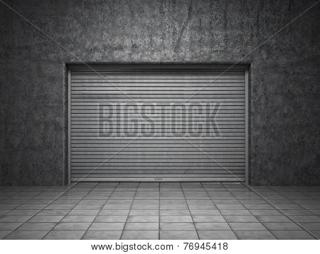 Building Made Of Concrete With Roller Shutter Door