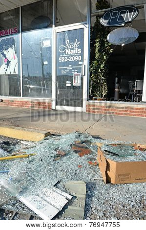 FERGUSON, MO/USA - NOVEMBER 25, 2014: Business in Ferguson in the aftermath of riots after announcement of Grand Jury decision