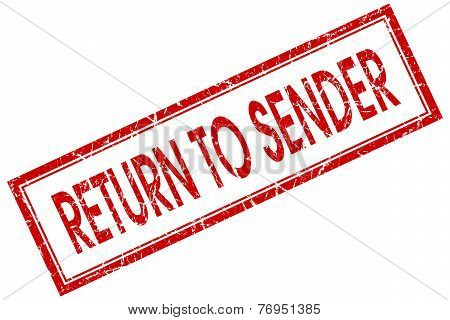 Return To Sender Red Square Stamp Isolated On White Background