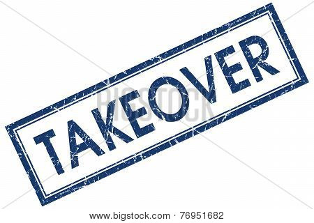 Takeover Blue Square Stamp Isolated On White Background