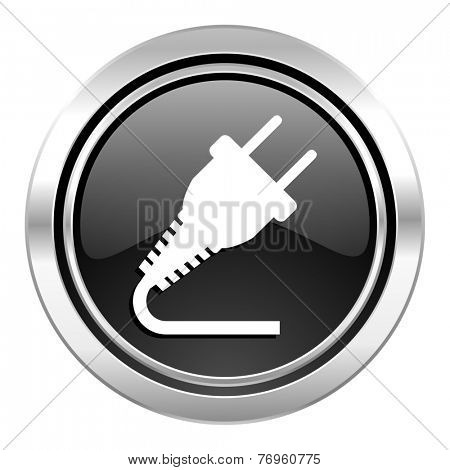 plug icon, black chrome button, electricity sign 