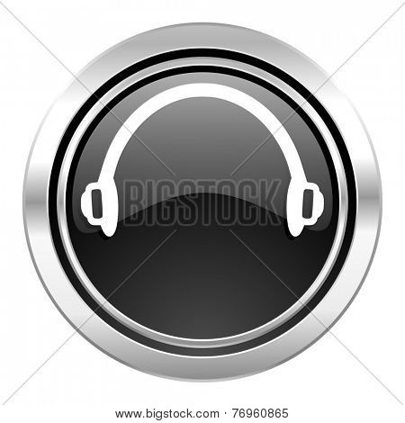 headphones icon, black chrome button 