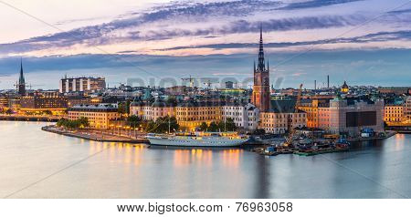 Scenic Summer Night Panorama Of  Stockholm, Sweden
