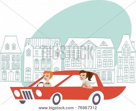 Ladies driving car