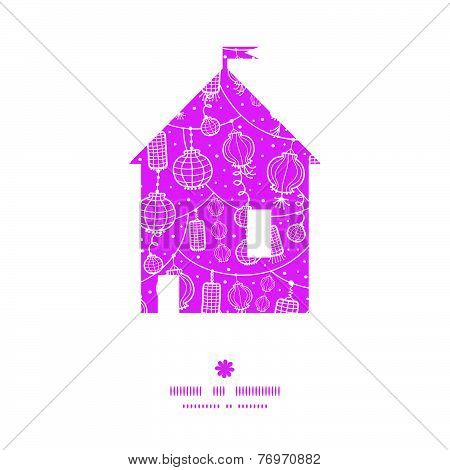 Vector holiday lanterns line art house silhouette pattern frame