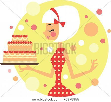 Cooking girl with wedding cake