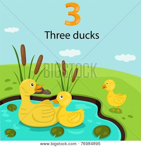 Illustrator of number three with ducks