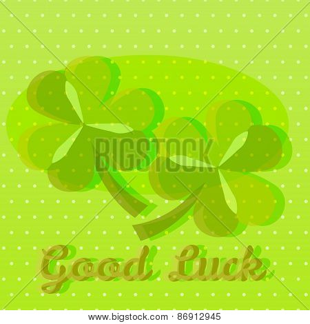 Bright green good luck greeting card with two shamrocks