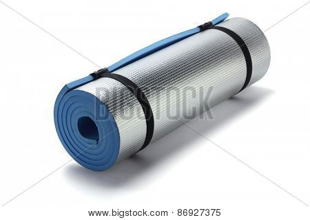 Rolled Up Foam Mat Lying On White Background