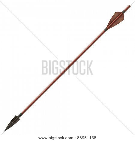 Antique old wooden arrow isolated on a white background. The army of Genghis Khan