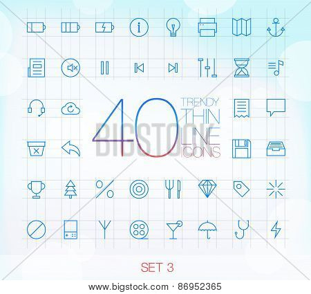 40 Trendy Thin Icons for web and mobile Set 3