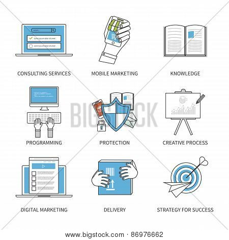Flat design modern vector illustration concept for consulting services, digital marketing, programmi