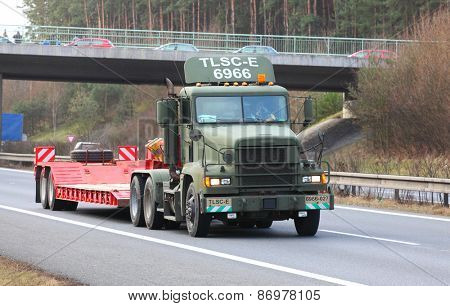 PILSEN CZECH REPUBLIC - APRIL 1, 2015: Maintainance and supply truck one part of Dragoon Ride convoy from Operation Atlantic Resolve. Longest march US Army in Europe after second world war.