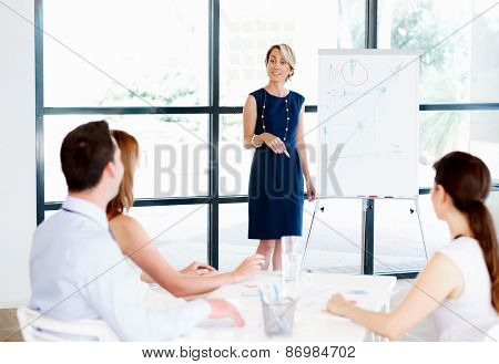Businesswoman doing a presentaion in front of her collegues