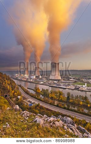 Nuclear Power Station At Sunset