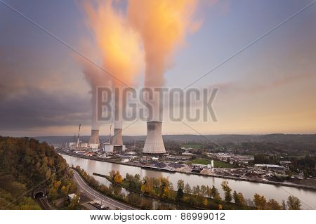 Nuclear Power Station At Sunset