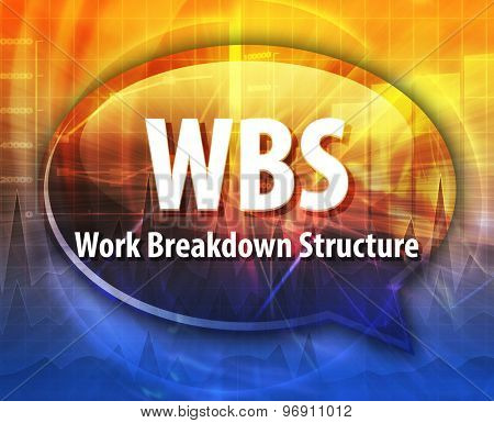 word speech bubble illustration of business acronym term WBS Work Breakdown Structure