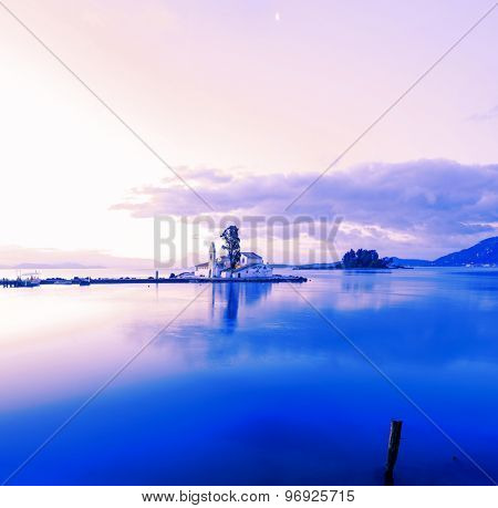 scene of Vlacherna monastery, Kanoni, Corfu, Greece