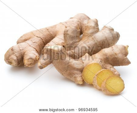 Fresh ginger root or rhizome isolated on white background cutout
