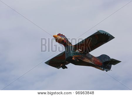 Thiene, Vicenza - Italy. 26Th July, 2015: Amazing Hen Airplane With Head And Feathers Drawn