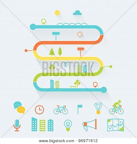 Timeline, Route and Road Map Infographics Elements