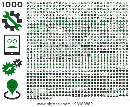 1000 Tools, Gears, Smiles, Map Markers, Mobile Flat Icon Set