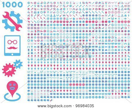 1000 Tools, Gears, Smiles, Map Markers, Mobile Flat Icon Set