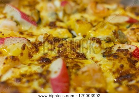 Close up pizza,Topping with cheess and etc.