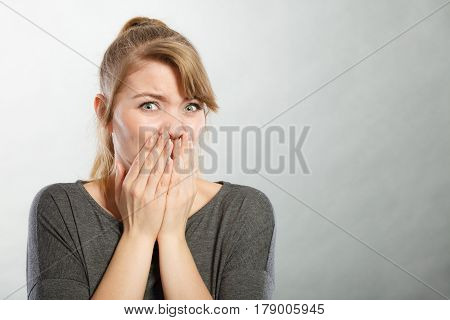 Nervous Lady Expressing Fear.