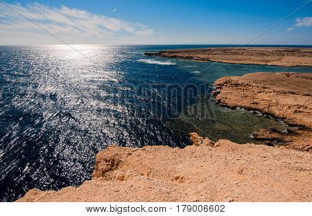 Hidden coves lost bays with blue turquoise water in Ras Muhammad National Park in Sinai Egypt