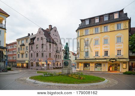 Beautiful Street In Fussen With Typical Bavarian Buildings.