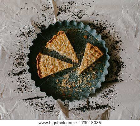 Shortcrust pastry pie in the form. Sweet pie