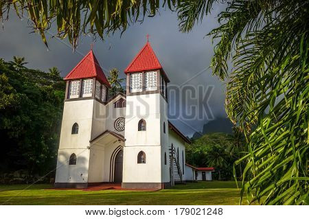 Haapiti Church In Moorea Island Jungle, Landscape