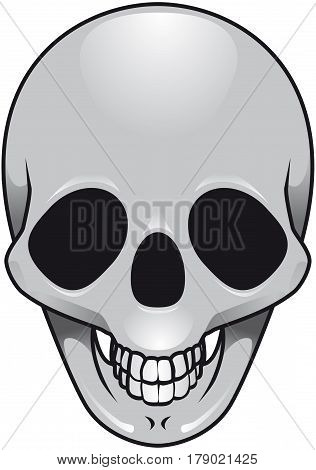 Smiling smooth gray skull on a white background