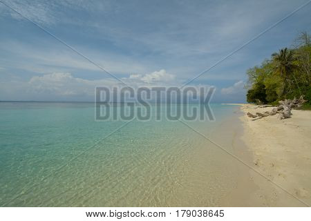 Beautiful tropical Bohey Dulang island with beach and blue water for relax